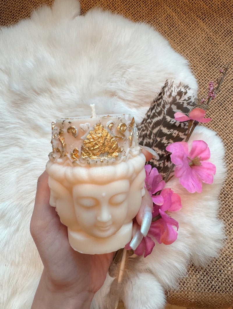 4 Face Buddha Candle with Gold Leaf