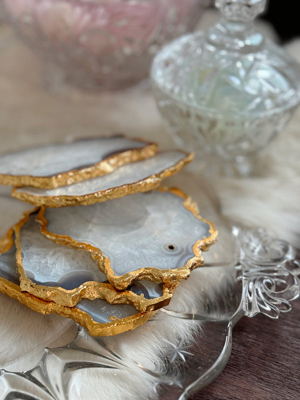 Agate Coaster with Gold Electroplating