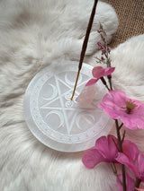 Selenite Moon And Pentacle Incense Holder