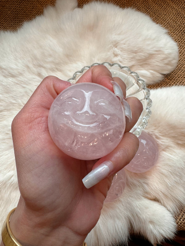 Rose Quartz Smiling Moon/Sun Face