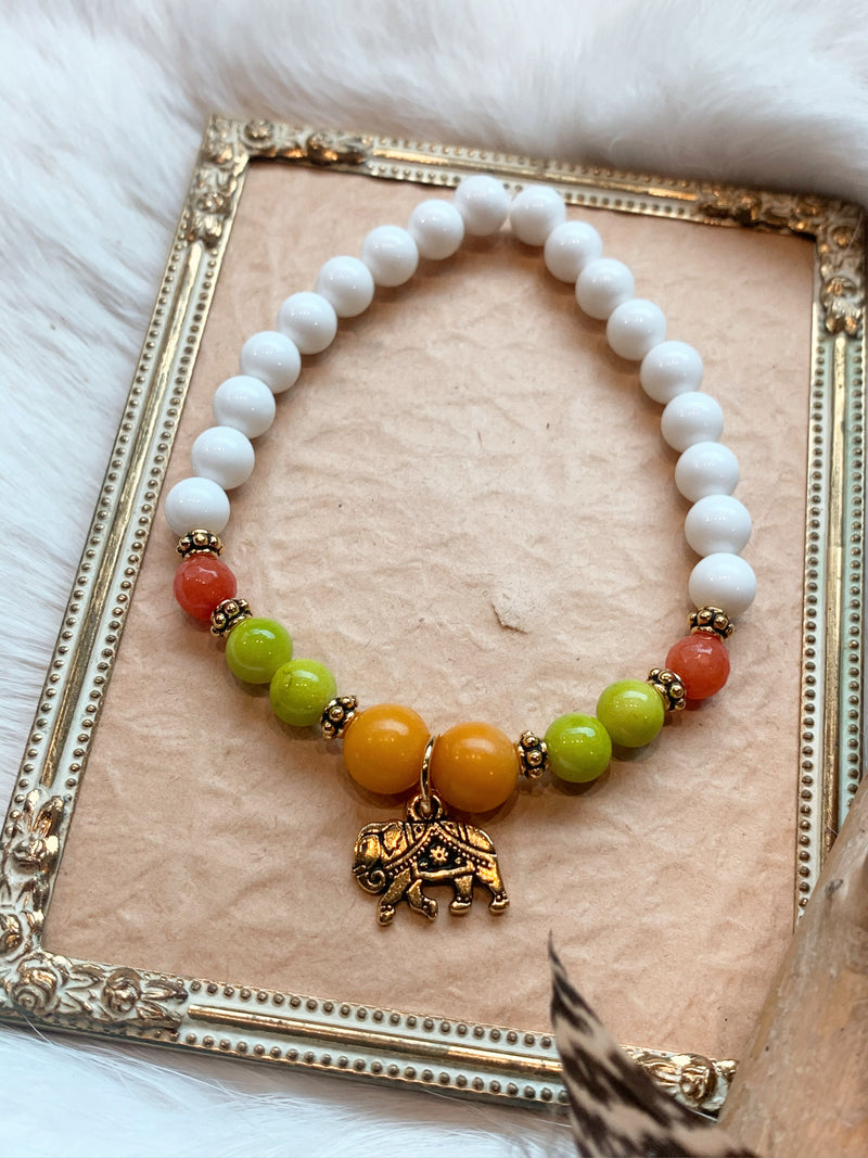 Dyed Jade and Mother of Pearl Bracelet