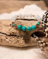 Turquoise and Moonstone Bracelet with Hamsa Hand