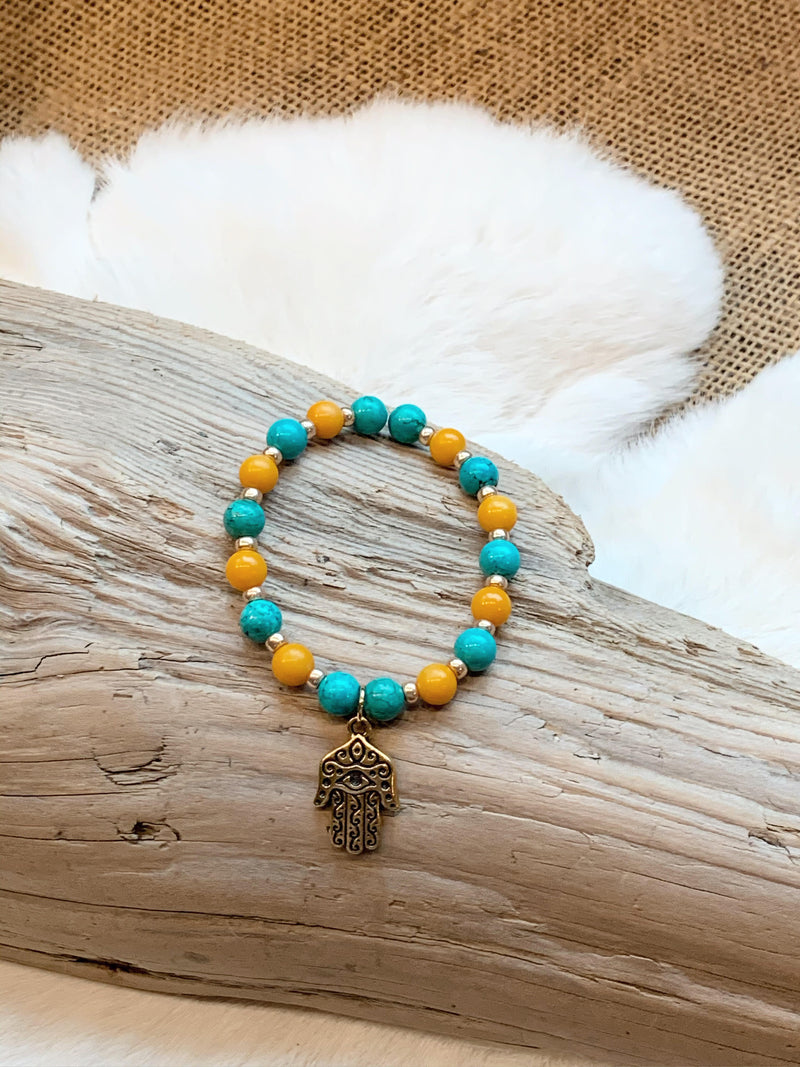 Turquoise and Dyed Jade Bracelet