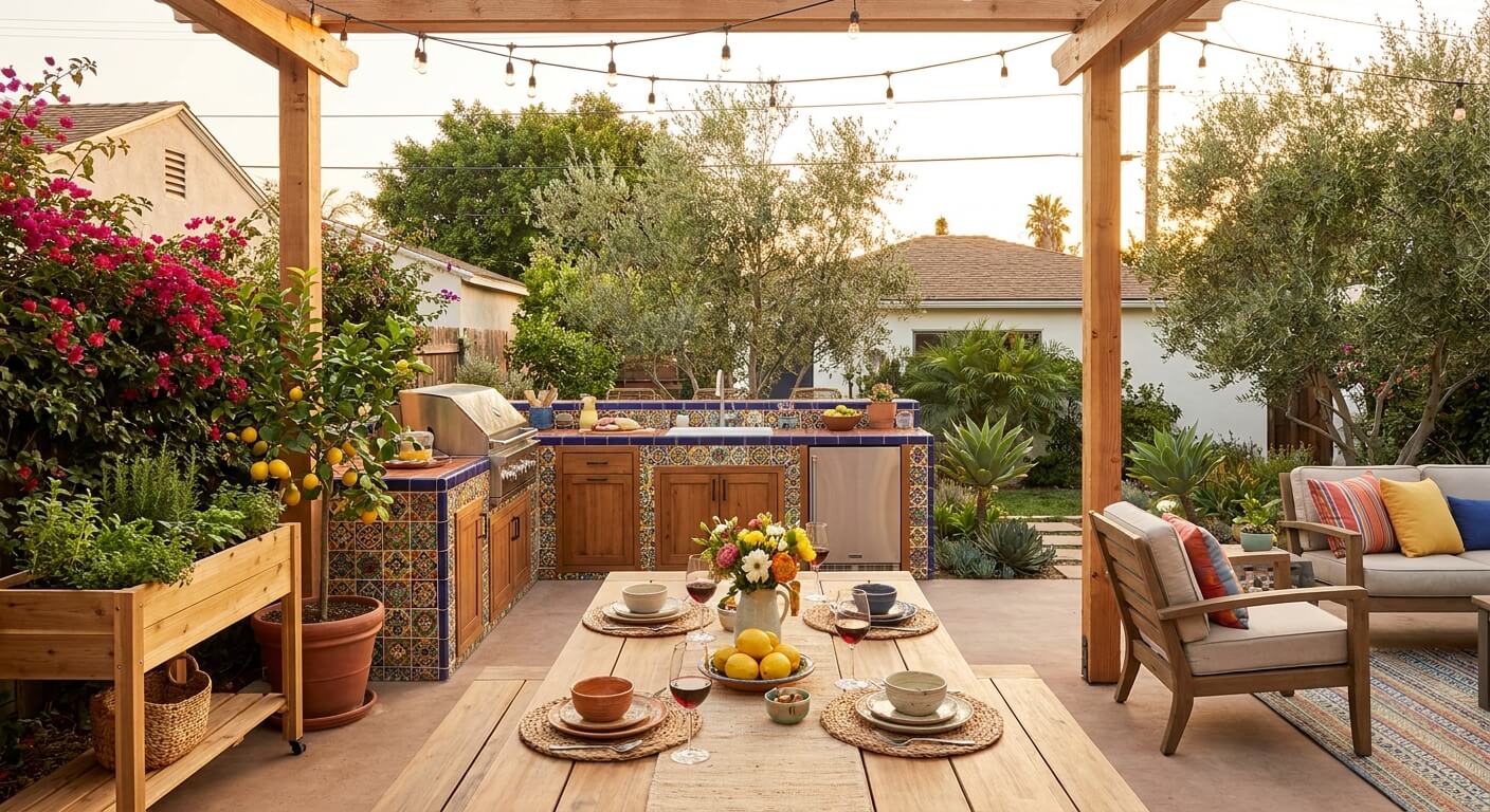 Garden water feature for soundscaping in Los Angeles