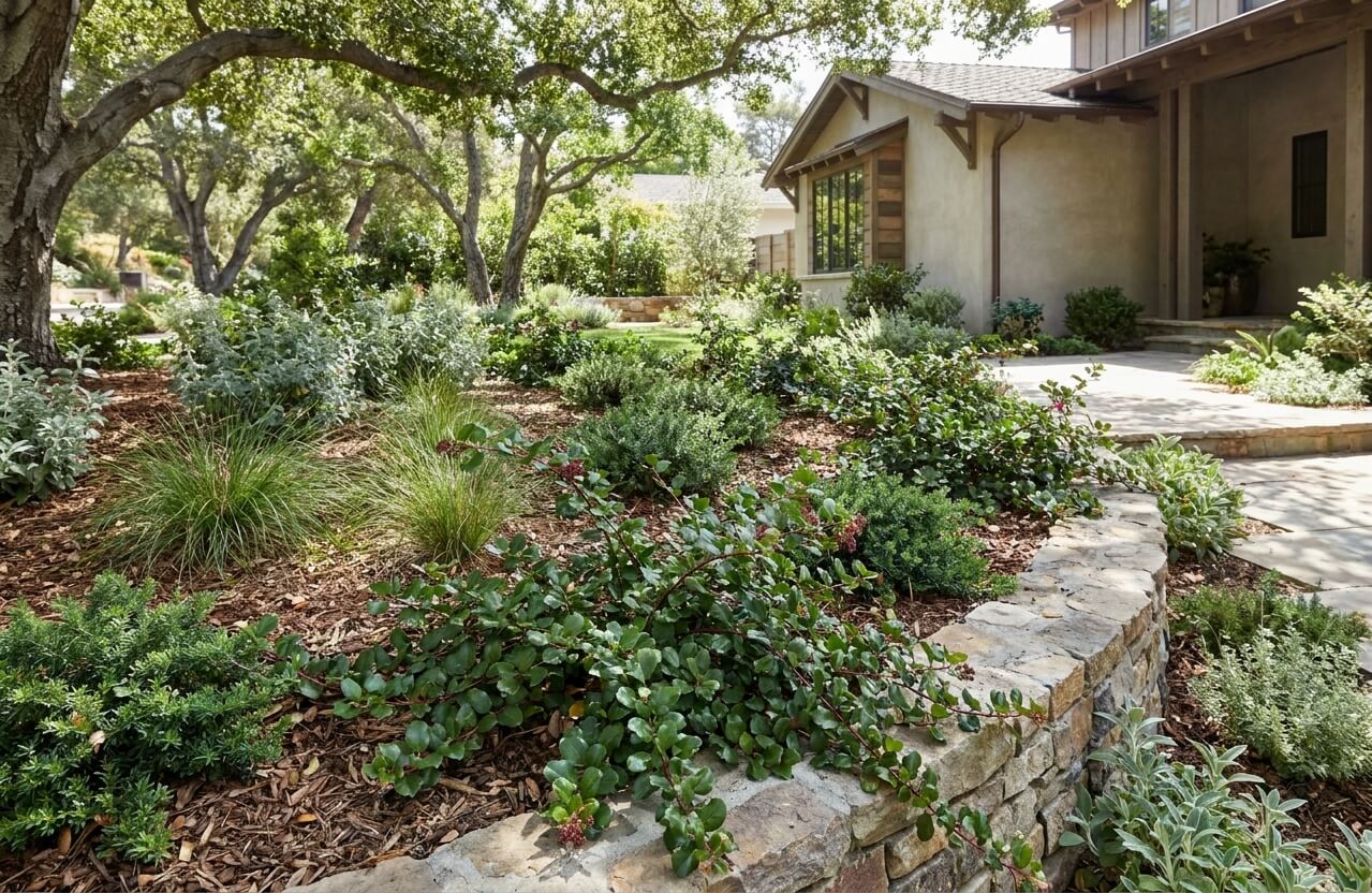 Evergreen currant groundcover in dry shade